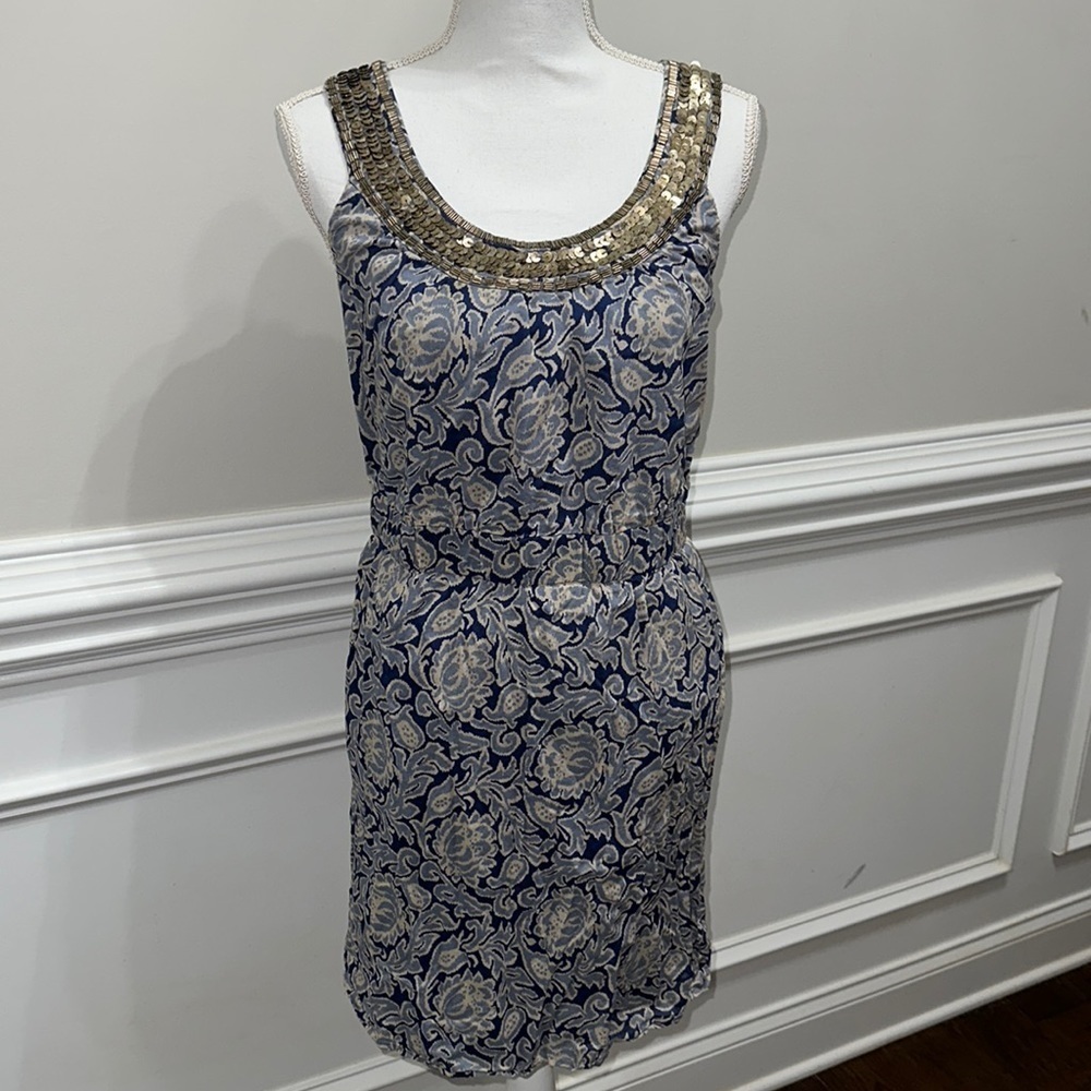 LOFT 💯 Cotton Embellished Halter Neckline Cinched Waist Mini Dress size 6